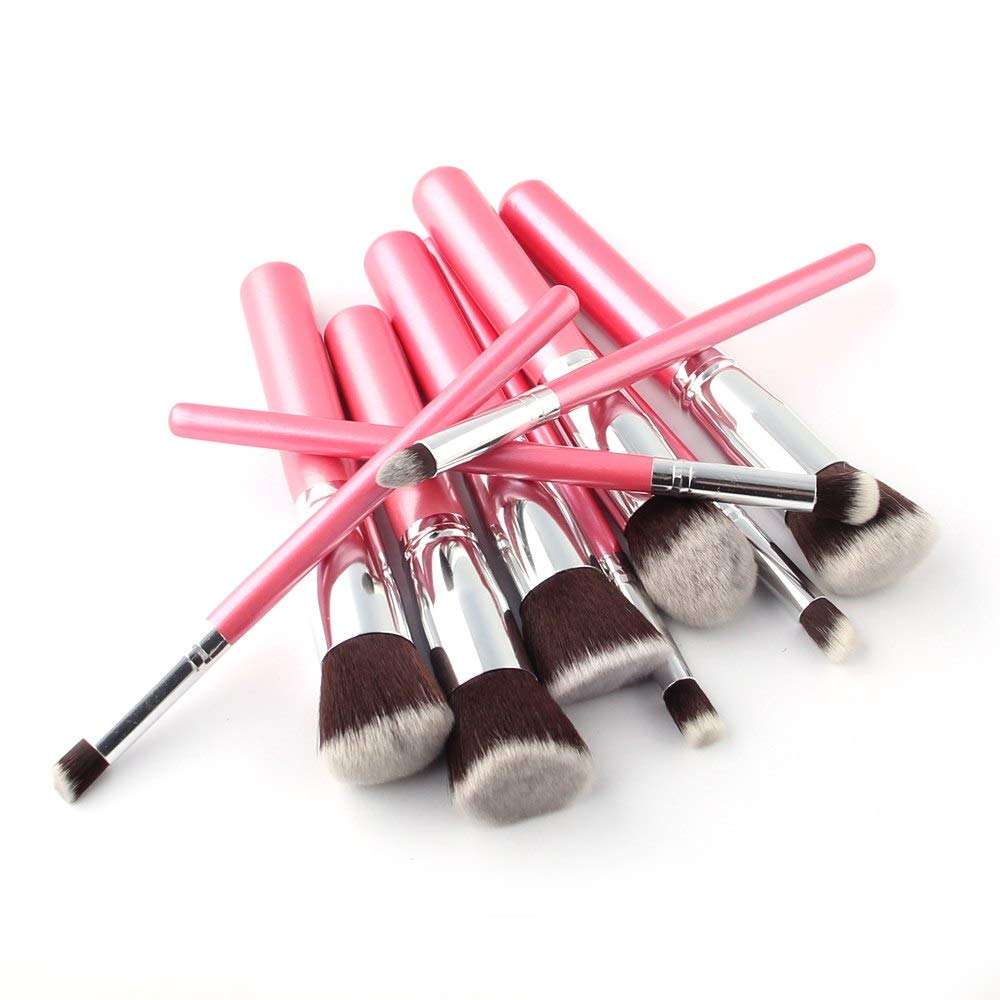 Lukzer 10-Piece Soft Makeup Brush Set with 1 Free Blending Sponge - Professional Pink Cosmetic Brushes for Foundation, Eyeshadow & Contouring - Perfect Travel Makeup Kit for On-The-Go Beauty