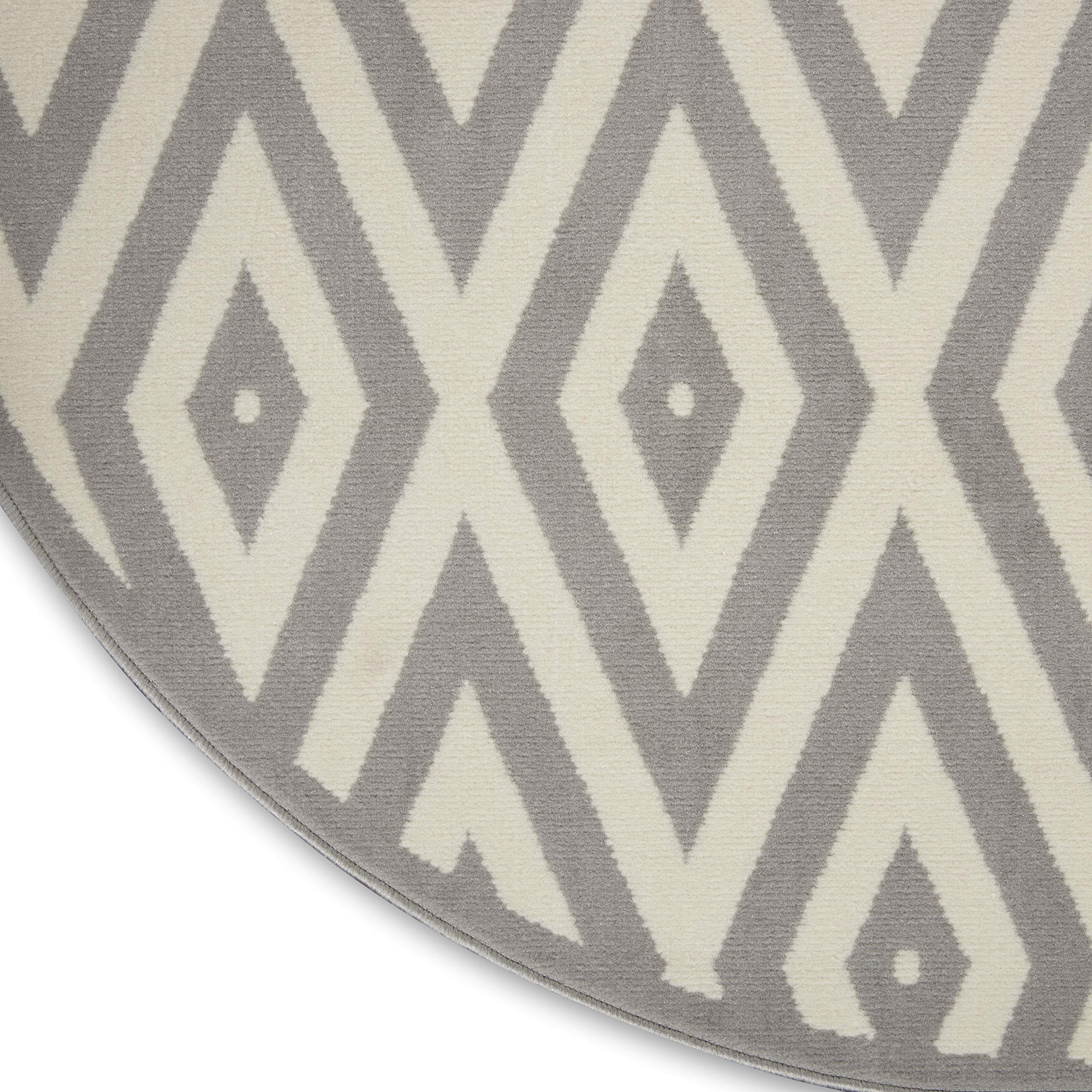 Nourison Grafix Geometric White Grey 8' Round Area Rug - Easy Clean, Non-Shedding, Stain Resistant - Perfect for Bedroom, Living Room, Dining Room & Kitchen Decor (8 Foot Round) - Cozy Home & Office Floor Covering for Modern Interior Design