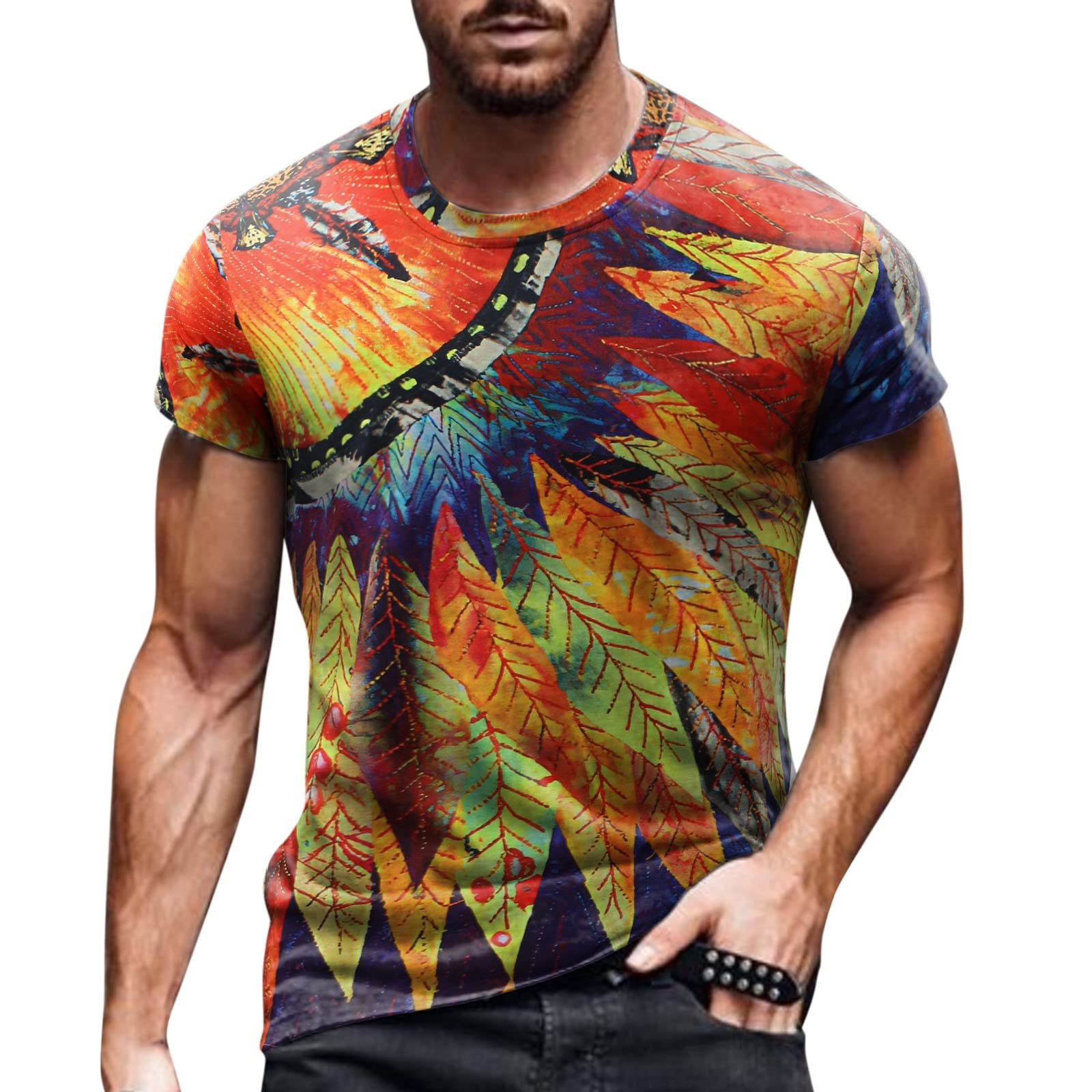Men's Graphic T-Shirts | Summer Casual Gradient Print Crew Neck Tee | Color Block Slim Fit Short Sleeve Shirt | Perfect for Streetwear, Beach Outings & Casual Everyday Wear