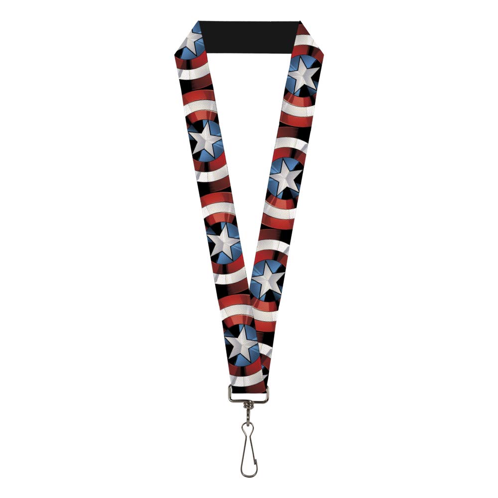 Captain America Shield Lanyard - Pop Art Design with Repeating Pattern - Black - Perfect for Comic Con, Cosplay, and Superhero Fans