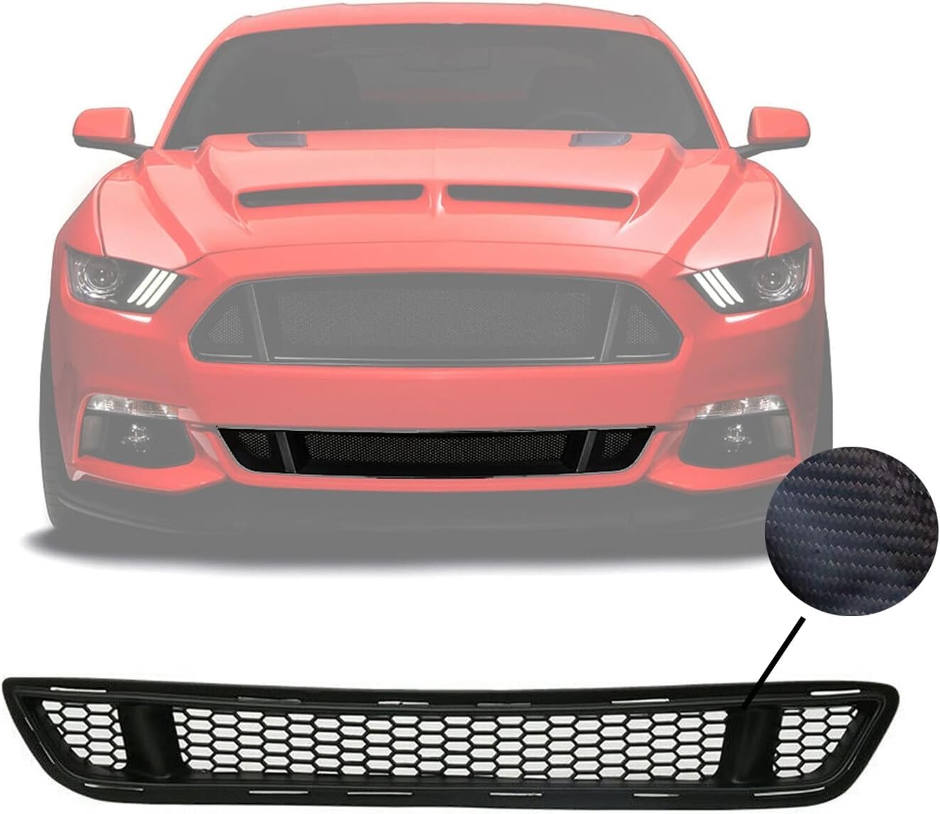 High Performance Carbon Fiber ABS PP Mesh Grille for 2015-2017 Ford Mustang (Front Upper & Lower) - Durable Car Exterior Upgrade for Enhanced Style & Airflow