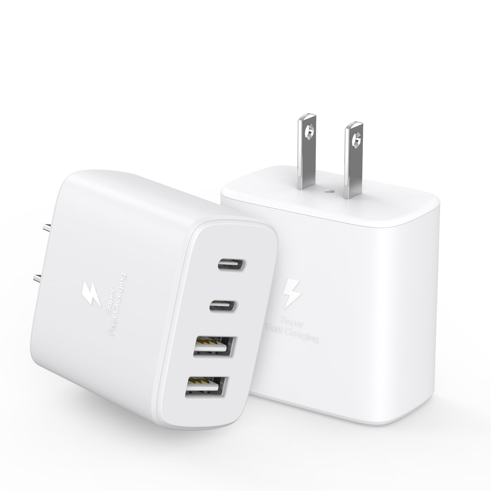 40W 2-Pack 4-Port PD USB C Fast Charger Block with QC 3.0 - Compatible with iPhone 16/15/14/13/12 Pro Max, iPad Pro/Air, Samsung Galaxy - Perfect for Home, Office & Travel Charging Multiple Devices Simultaneously