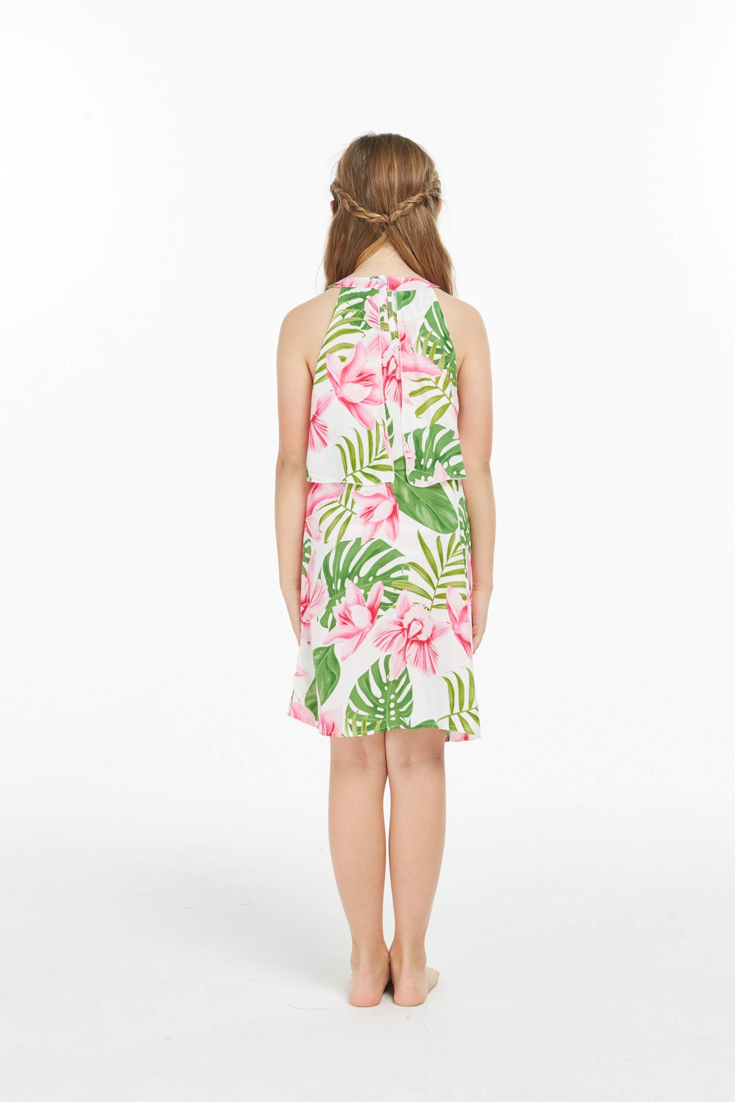 Hawaiian Luau Matching Mother Daughter Sweetheart Ruffle Dress - Wispy Cereus Black | Tropical Party Outfit for Beach Vacation, Family Reunion & Summer Events