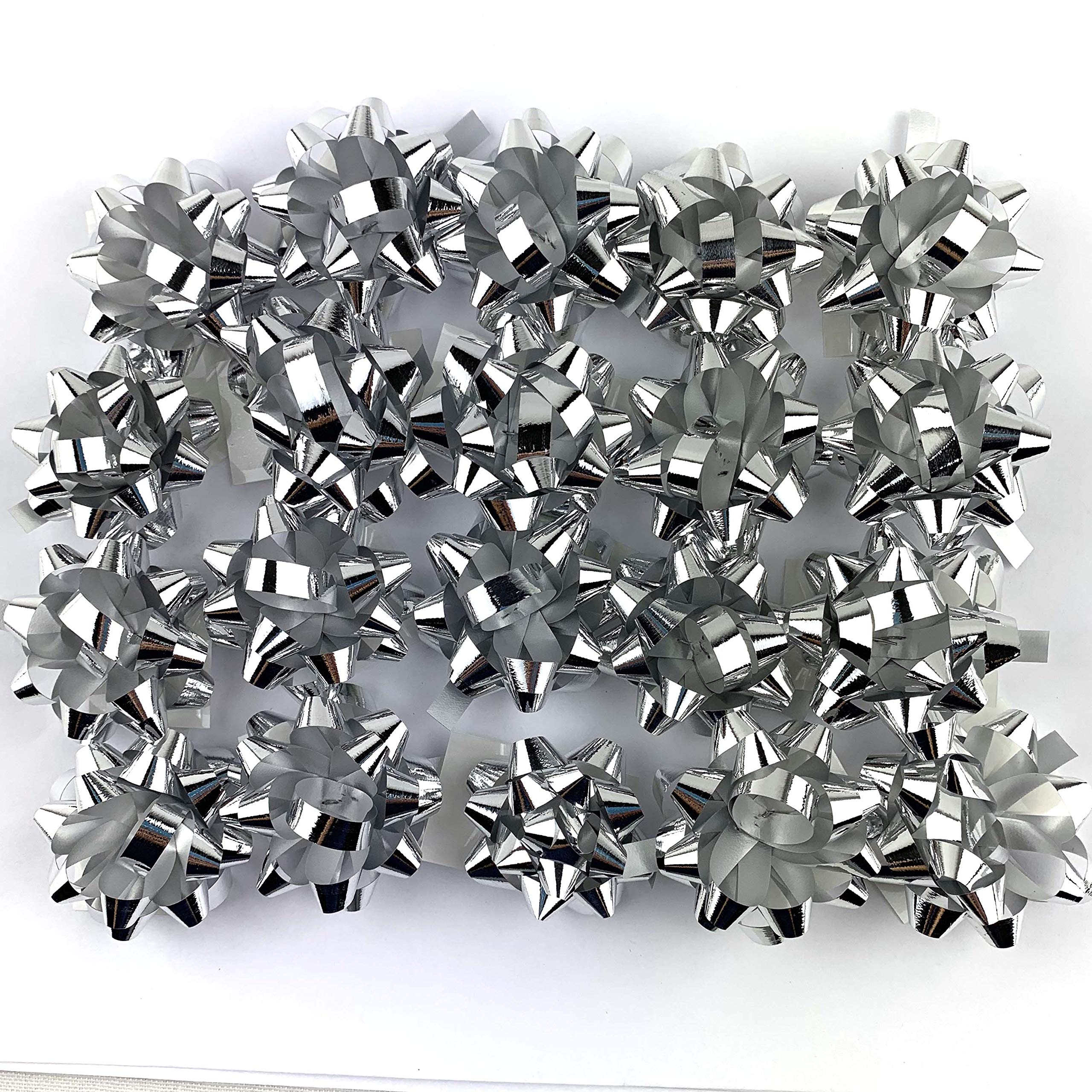 Mini Metallic Silver Bows for Gift Wrapping - 1.25 Inch Christmas Ribbon Bows (20 Pack) - Perfect for Holiday Presents, Party Decorations & DIY Crafts