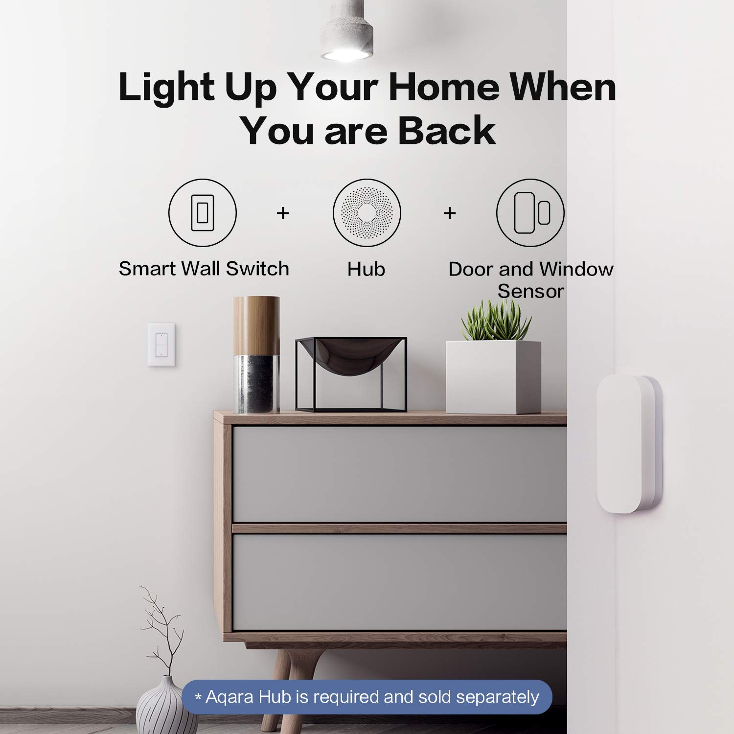 Aqara Smart Light Switch (No Neutral, Single Rocker) & Door/Window Sensor Kit - Zigbee Hub Compatible, Remote Control & Timer for Smart Home Automation | Perfect for Bedroom, Living Room & Garage Lighting Control
