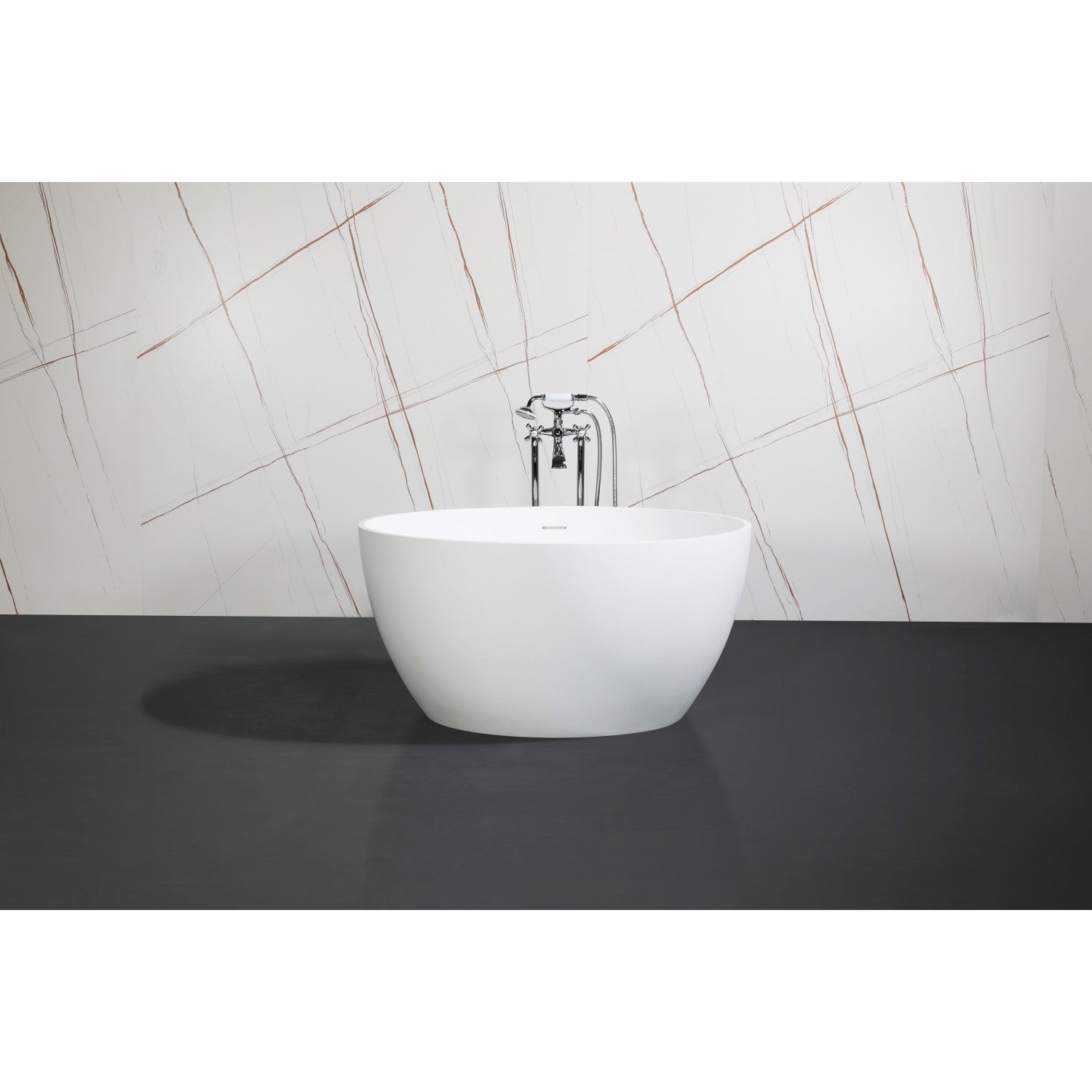 Arcticstone VRTRO454523 45-Inch Freestanding Double-Ended Bathtub - Solid Surface Matte White with Drain - Perfect for Modern Bathrooms & Spa-Like Retreats