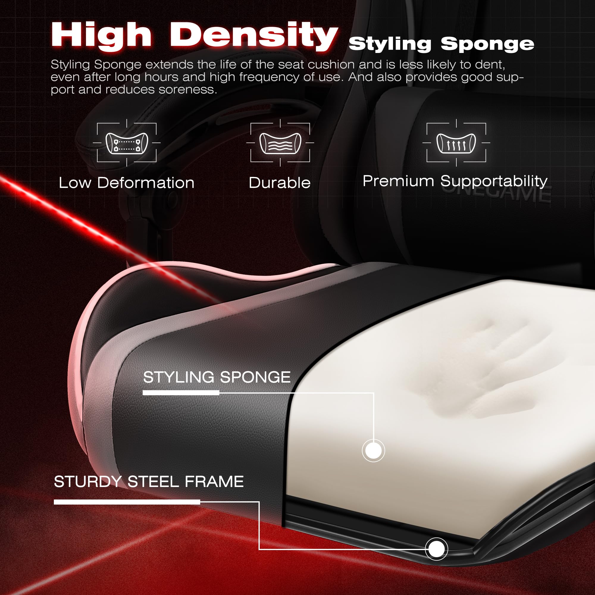 OneGame Ergonomic Gaming Chair for Adults - Racing Style Computer Office Desk Chair with Adjustable Headrest & Lumbar Support - Black/Gray - Perfect for PC Gaming, Streaming & Home Office Work