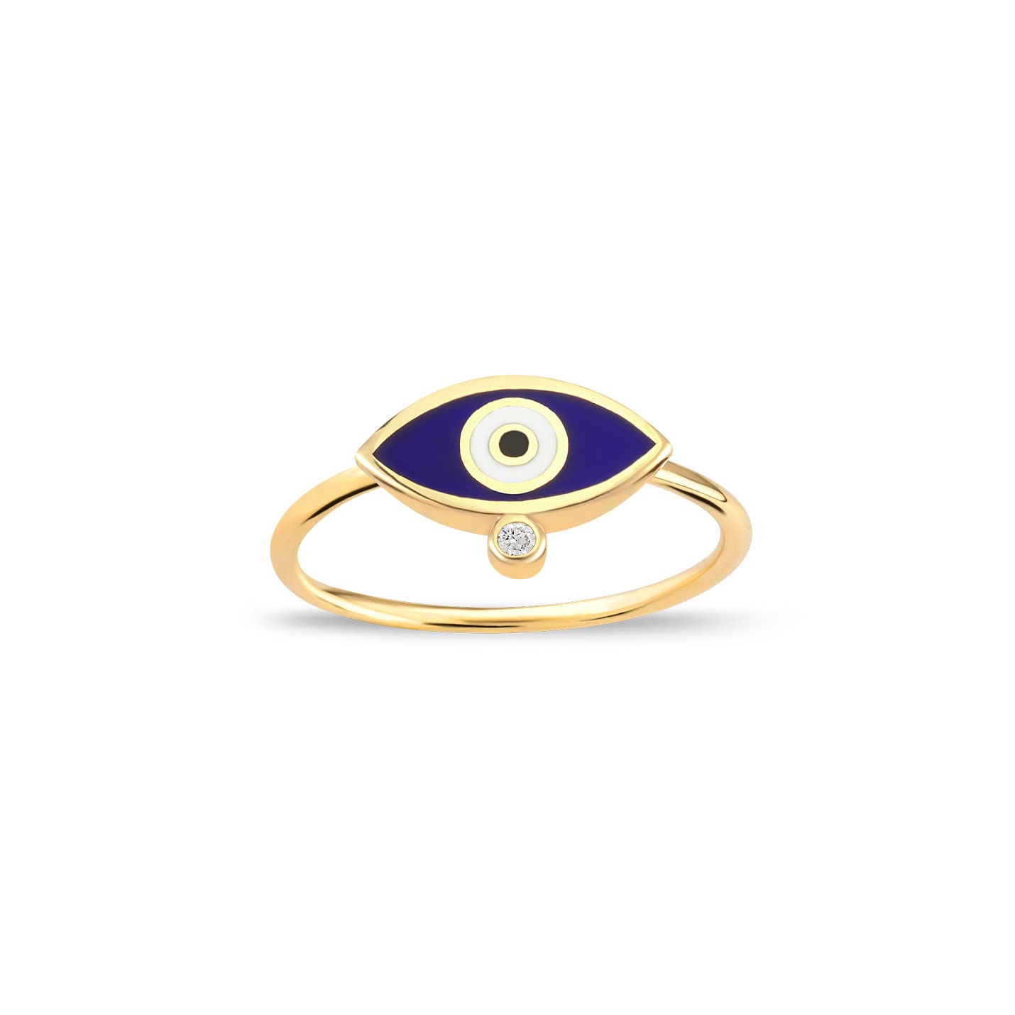 14K Solid Gold Blue Evil Eye Ring for Women - Real Gold Hamsa Stackable Protection Ring | Dainty Jewelry Gift for Birthday, Mother's Day, Anniversary | Size 5-9 | Perfect for Everyday Wear, Spiritual Protection & Layered Bracelet Styling