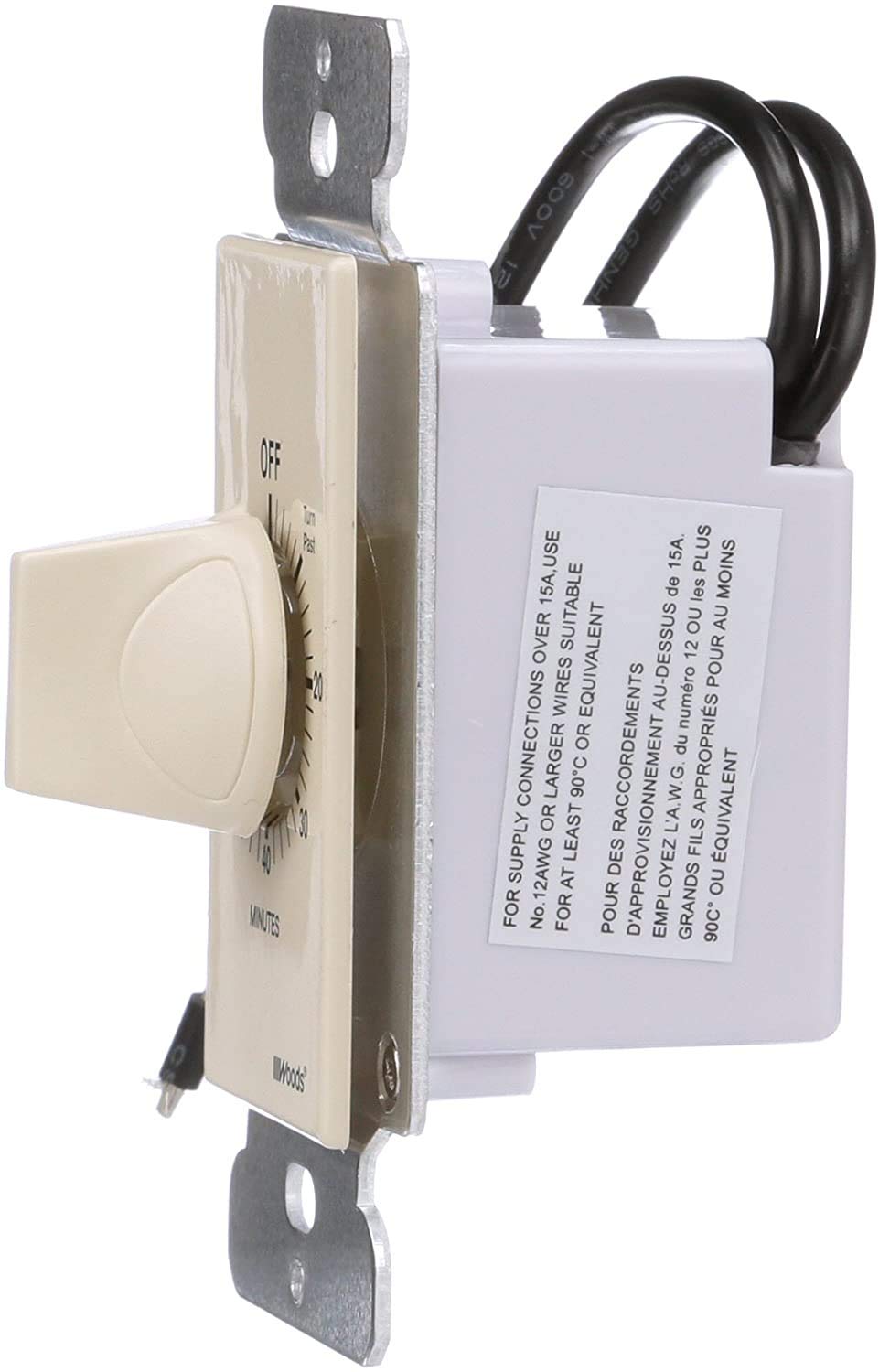 Woods 59718 In-Wall 60 Minute Spring Wound Timer - Light Almond Finish for Home Lighting Control | Perfect for Bathrooms, Bedrooms & Hallways