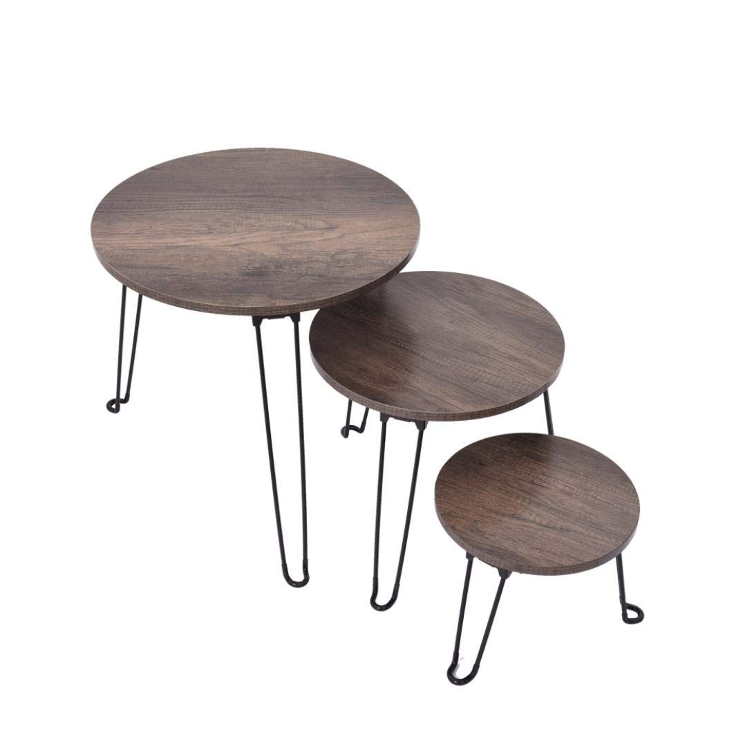 Vintage Brown Nesting Coffee Tables Set of 3 - Round Modern End Tables with Easy Assembly for Living Room, Bedroom & Home Office - Sturdy Accent Furniture for Small Spaces
