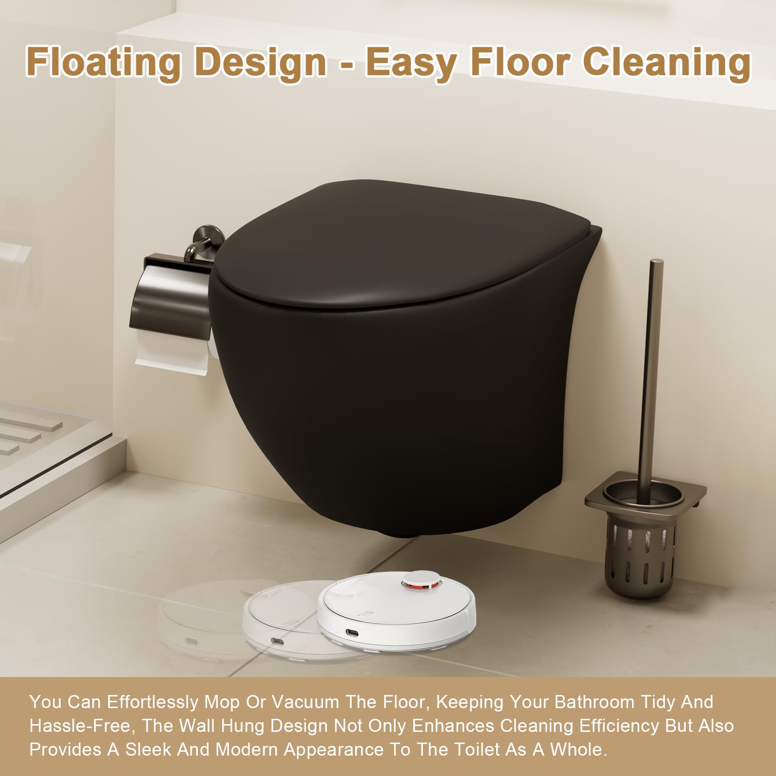 Wall Mounted Toilet Bowl - Elongated One Piece Wall Hung Toilet with Soft Close Seat, Adjustable Height for Modern Bathrooms | Perfect for Small Spaces, Luxury Homes & Commercial Use