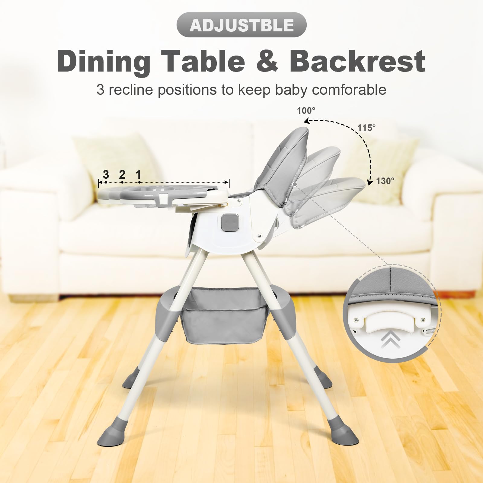 4-in-1 Convertible Baby High Chair with Adjustable Height & Reclining Backrest - Removable Tray & Foldable Design for Infants & Toddlers - Perfect for Dining, Feeding & Playtime at Home or Travel