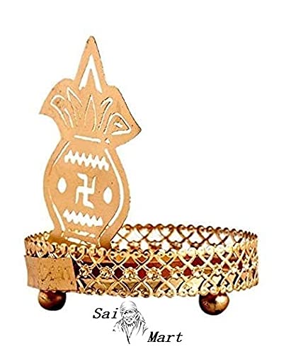 Golden Kalash Tea Light Candle Holder - Traditional Religious Statue for Home & Office Decor - Diwali Gift with Free Tealight - Perfect for Festivals, Prayer Altars & Meditation Spaces