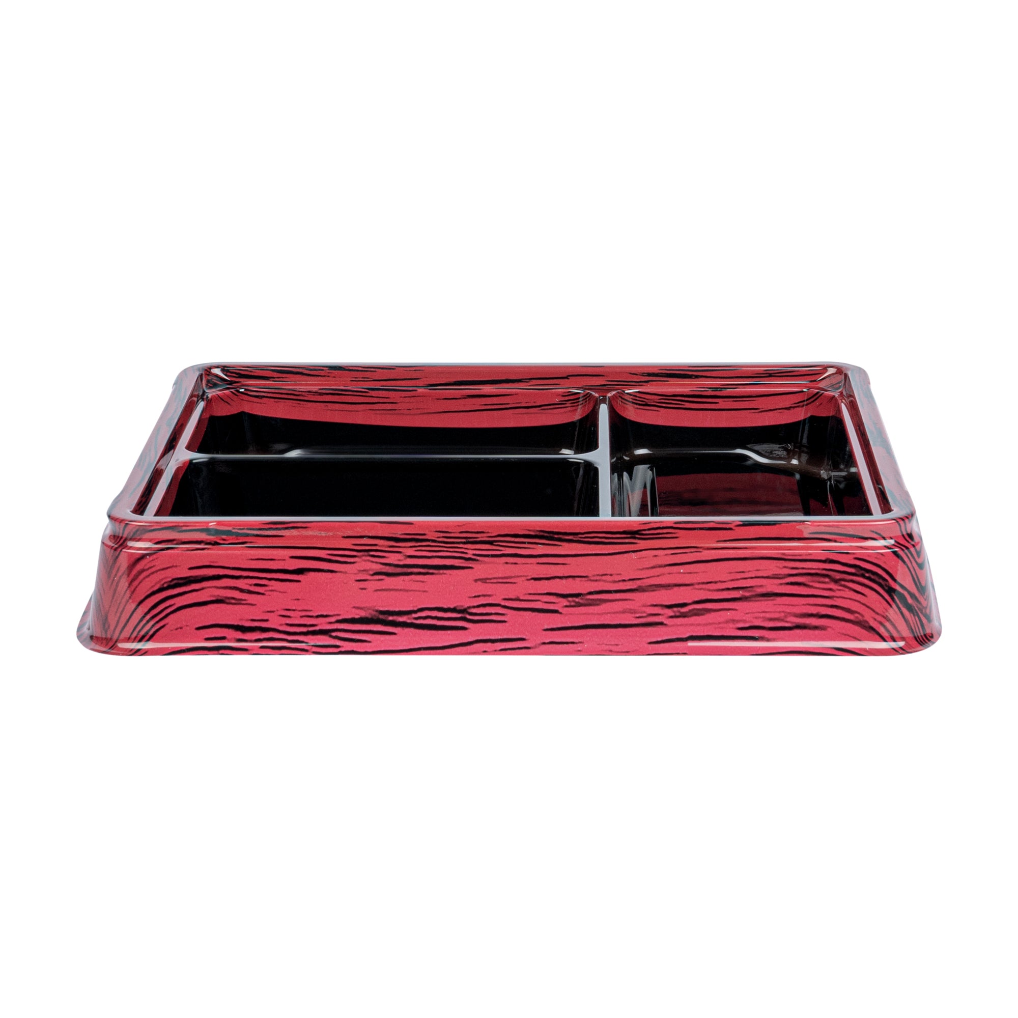 Bento Tek 16 oz Rectangle Red and Black Plastic Bento Box - 3 Compartments Lunch Container (8.75