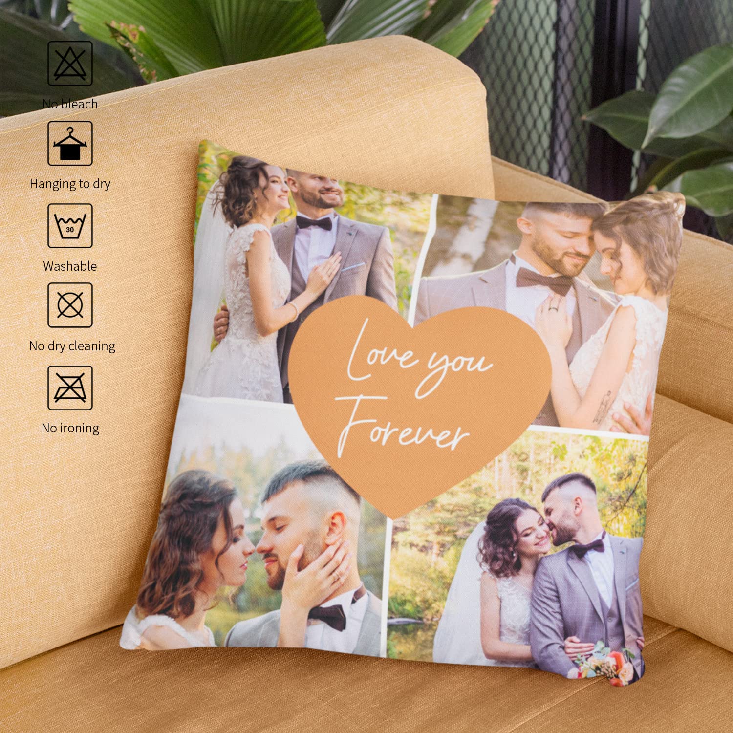 Custom Photo Pillow with Picture & Text - Personalized Couple Gift for Valentine's Day, Anniversary & Special Occasions - 18x18 Inch Throw Pillow Cover (No Filling) - Perfect for Home Decor, Romantic Gifts & Memory Keepsakes