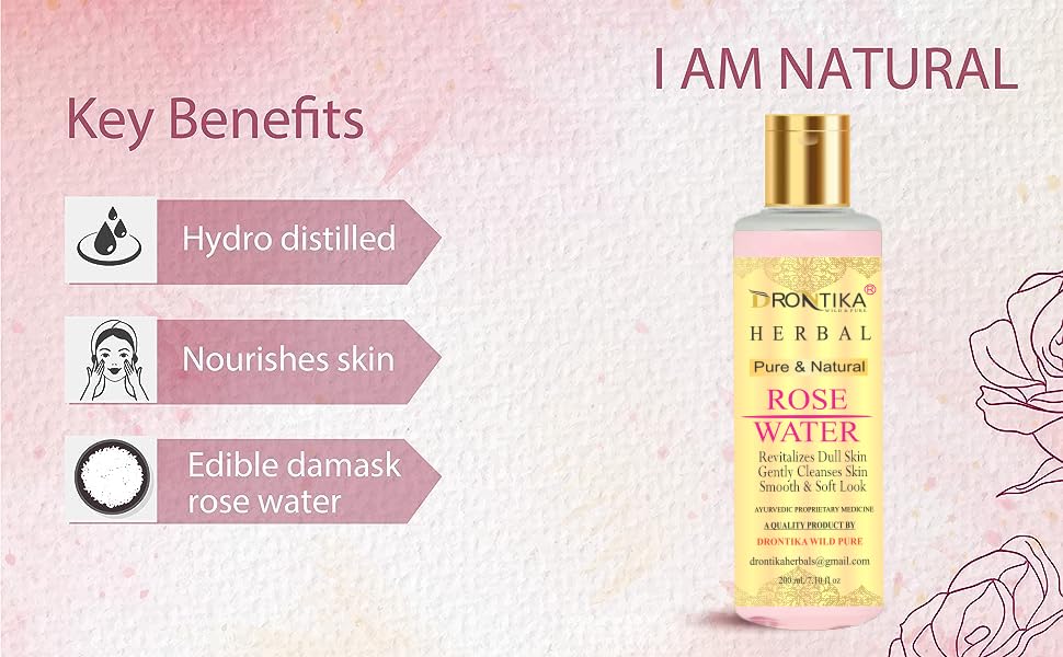 Drontika Herbal Rose Water (Gulab Jal) - Natural Skin Toner with Rose Oil, Paraben-Free, 200ml | Hydrating Facial Mist for Dry Skin, Makeup Setting Spray & Refreshing Skin Care Routine