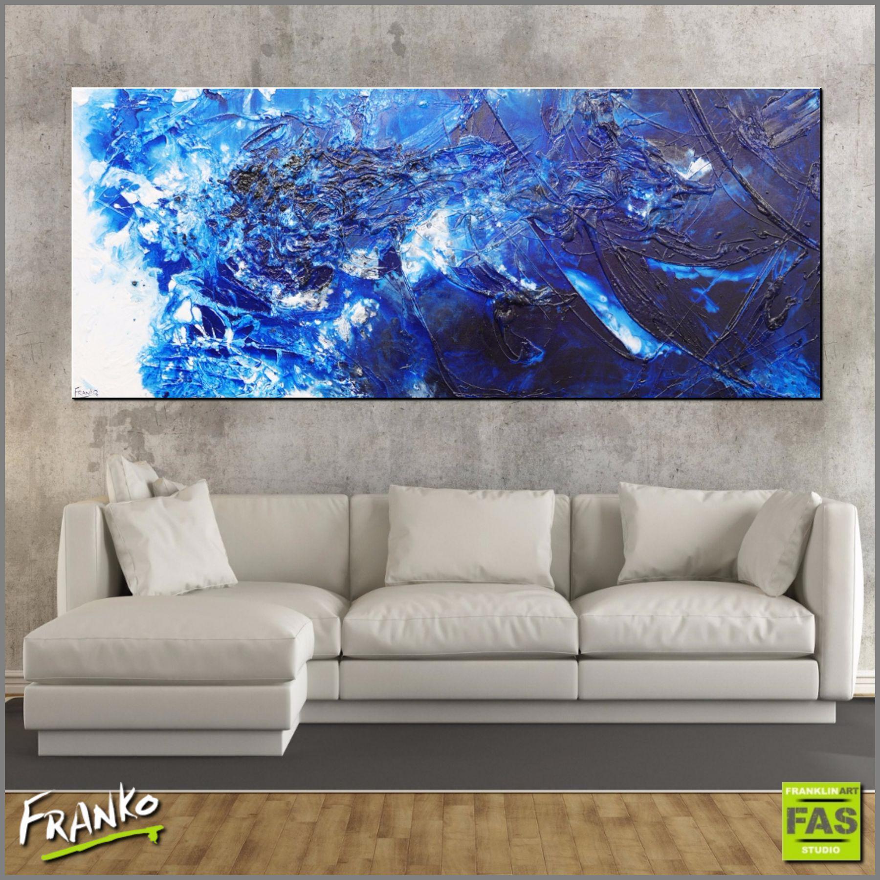 Blue Rhymes 240cm x 100cm Abstract Canvas Art - Modern Blue Wall Painting for Living Room, Bedroom & Office Decor