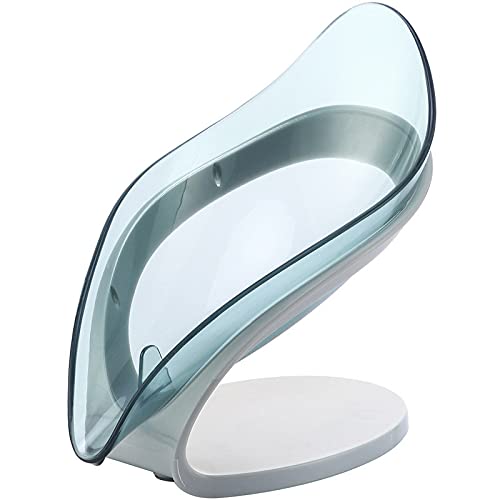 Rotatable Leaf-Shaped Soap Dish with Suction Cup - Free Punch Drain Box Soap Holder for Kitchen & Bathroom - Multiuse Home Supplies Accessories (Blue) - Perfect for Showers, Sinks, and Countertop Organization