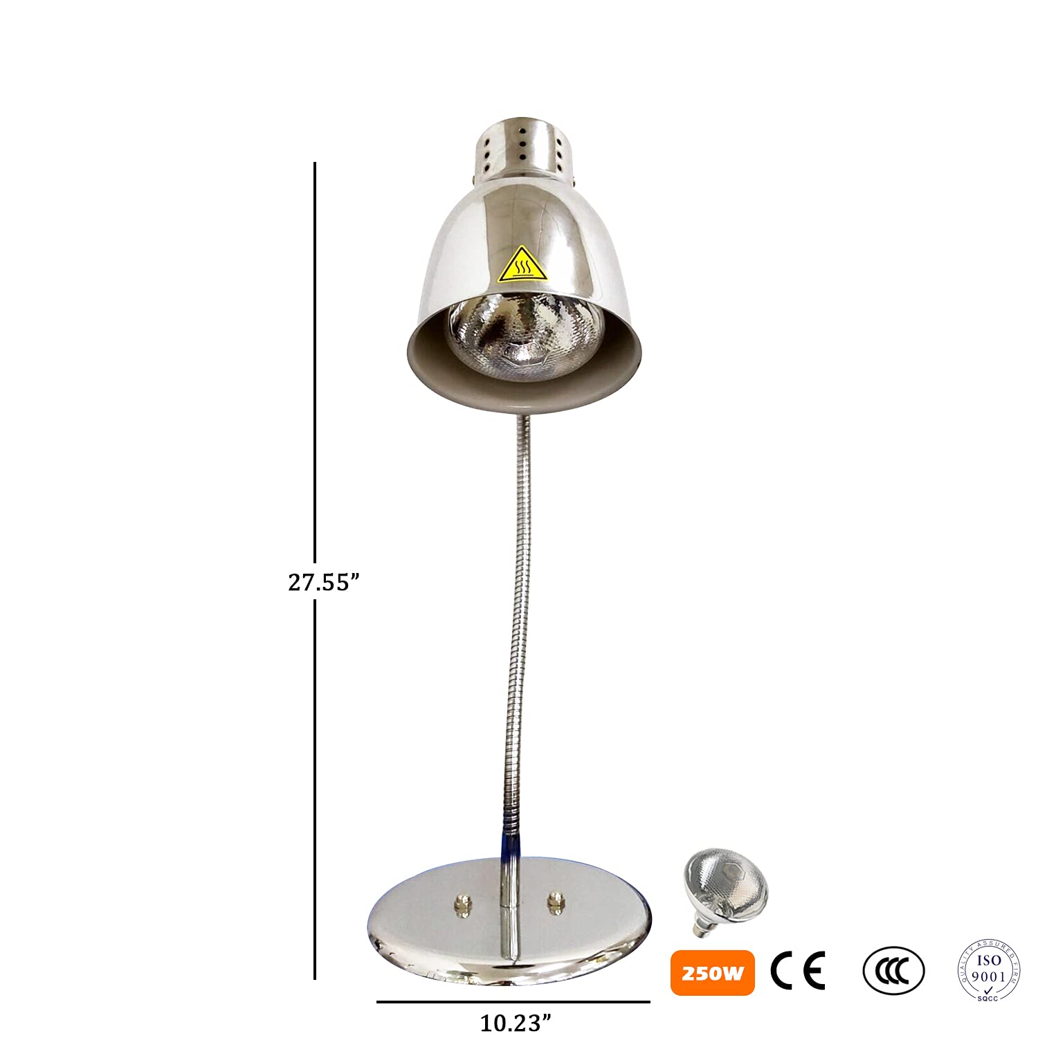 Commercial Food Heat Lamp with Bulb - 300W Stainless Steel Warming Light for Buffet, Catering, Restaurants & Parties - Keeps Fried Chicken, Pizza & BBQ Hot (Silver, Single Head) - Perfect for Food Displays, Events & Outdoor Dining