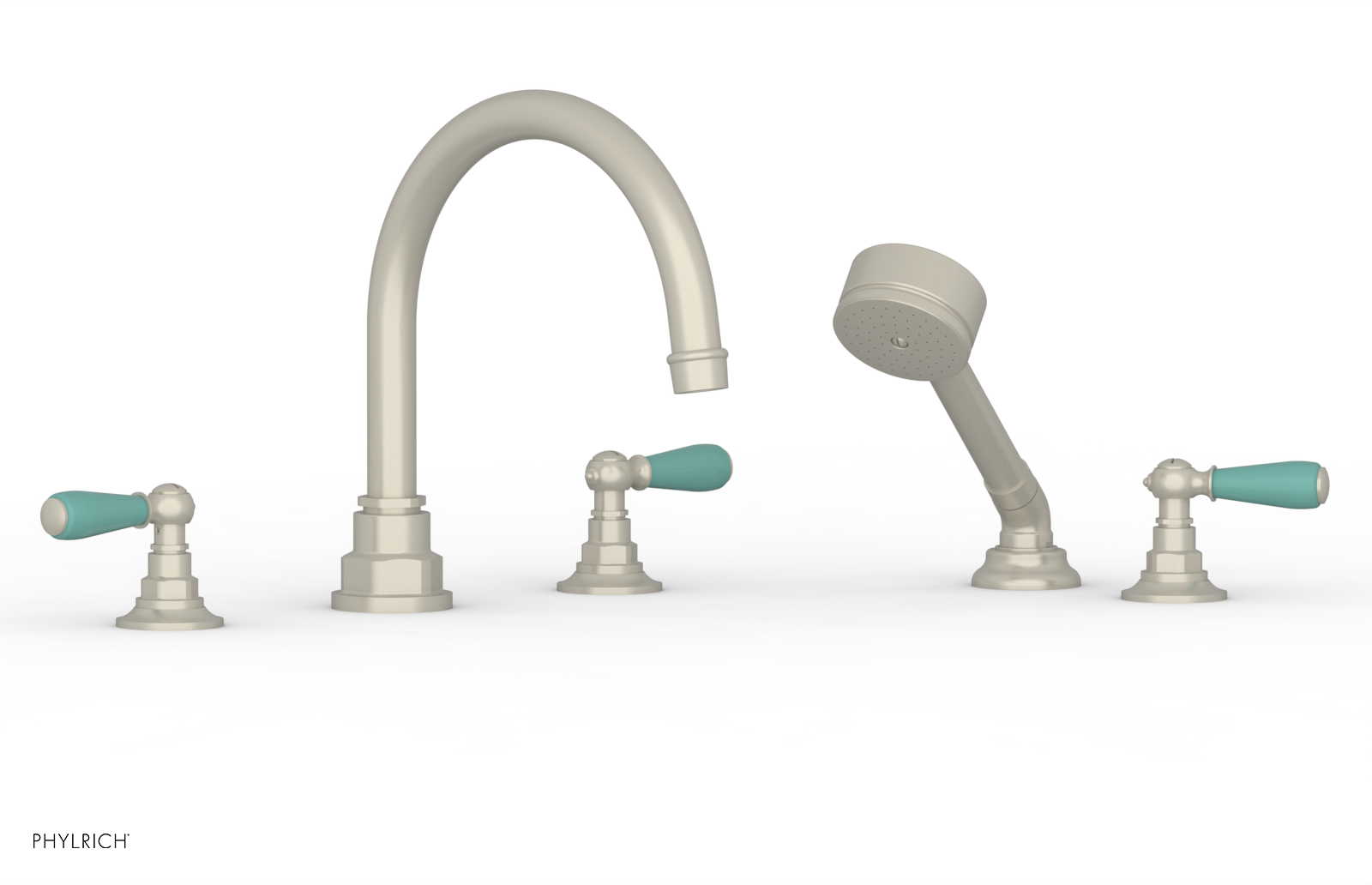 Jamestown Freestanding Deck Tub Set with Hand Shower - Modern Lever Handles & Turquoise Accents - 165