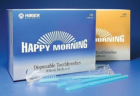 Happy Morning Disposable Toothbrushes with Mint Toothpaste - Travel Size, Eco-Friendly, Individually Wrapped - Perfect for Travel, Camping, Office & On-the-Go Oral Care