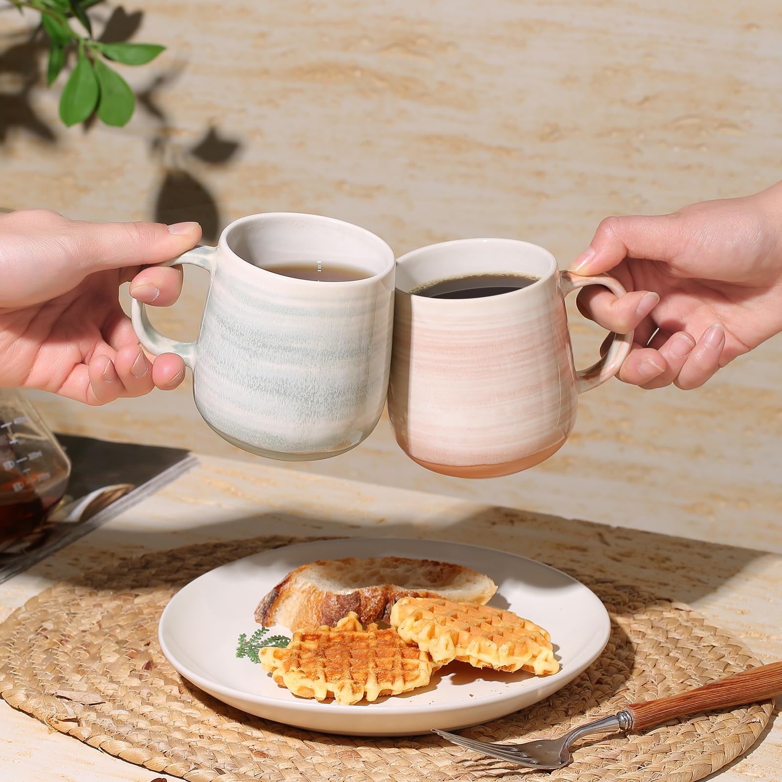 4-Pack 12oz Ceramic Coffee Mugs with Large Handles - Perfect for Coffee, Tea & Cocoa at Home