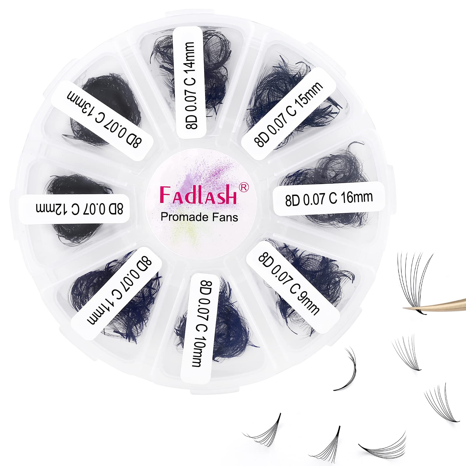 1000pcs Premium Handmade Volume Eyelash Extensions - 8D-0.07C Mixed Lengths (9-16mm) Pointed Base Loose Fans for Professional Salon & DIY Lash Artists | Perfect for Bridal, Party & Special Occasion Makeup