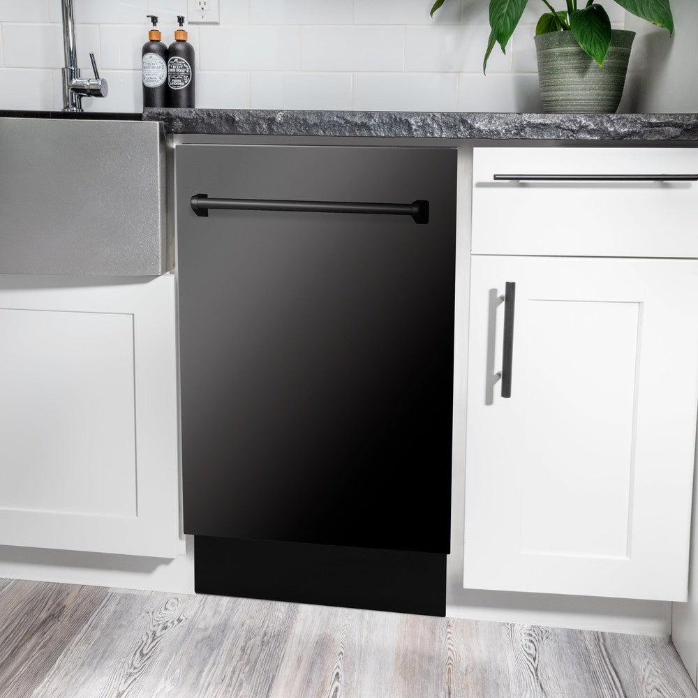 ZLINE 18 Inch Tallac Series 3rd Rack Top Control Dishwasher - Stainless Steel Tub with Black Stainless Panel, 51dBa (DWV BS 18) - Perfect for Modern Kitchens, Small Families, and Energy-Efficient Homes