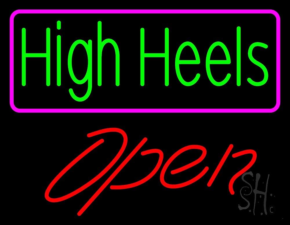 15 x 19 Inches Pink Border LED Neon High Heels Sign with Dimmer - Black Square Cut Acrylic Backing for Store Décor, Boutique Lighting, Retail Display - Perfect for Shoe Stores, Fashion Boutiques & Window Displays
