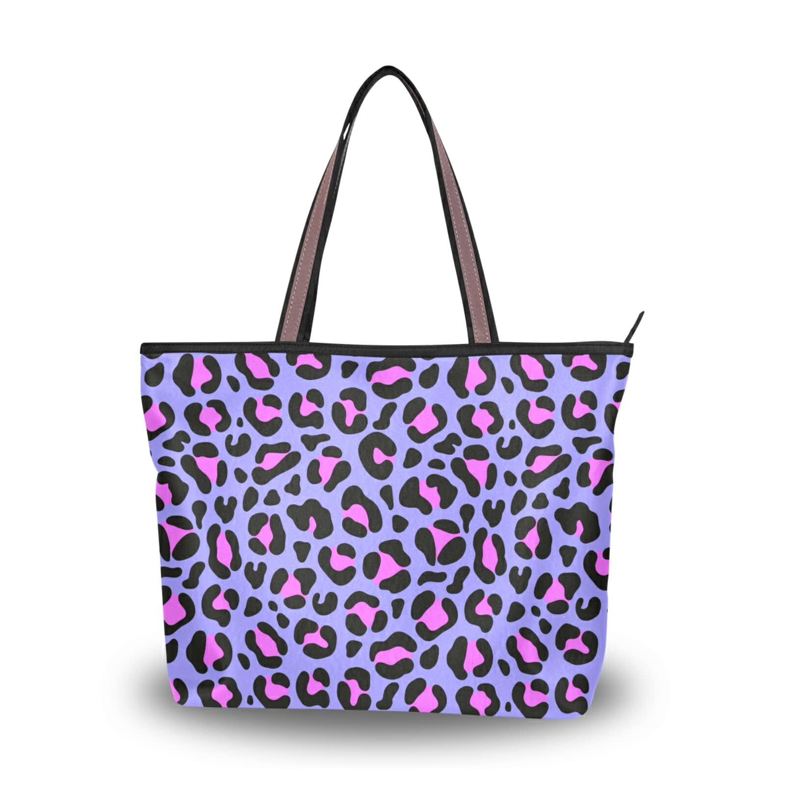 Stylish Leopard Print Purple Tote Bag for Women - Fashionable Shoulder Bag & Reusable Beach Tote - Perfect for Travel, Shopping, and Summer Outings