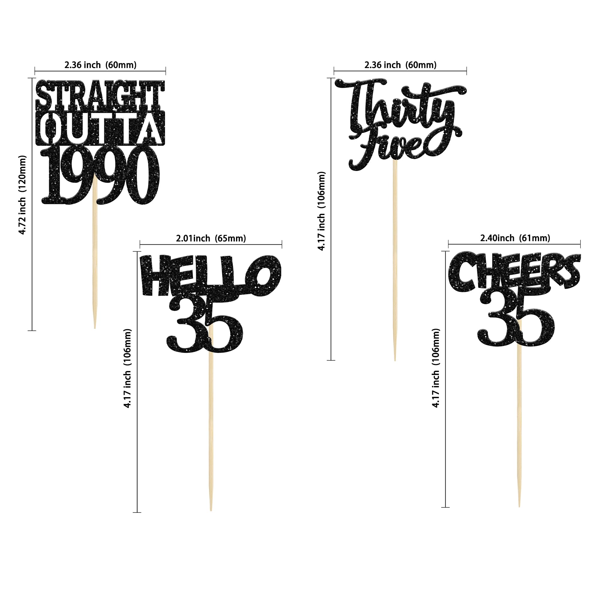 35th Birthday Cupcake Toppers - 24 Pack Black Straight Outta 1990 Decorations - Hello 35 Cheers to 35 Years Cake Picks for Anniversary Party Supplies | Perfect for 35th Birthday Cakes, Cupcakes & Milestone Celebrations