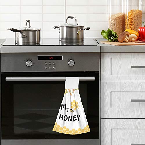 Honey Bee Kitchen Hanging Hand Towels - 2 Pack Absorbent Cotton Loop Towels for Bathroom, Kitchen & Home Decor | Sweet Bee Design, Soft & Durable for Daily Use, Gifts