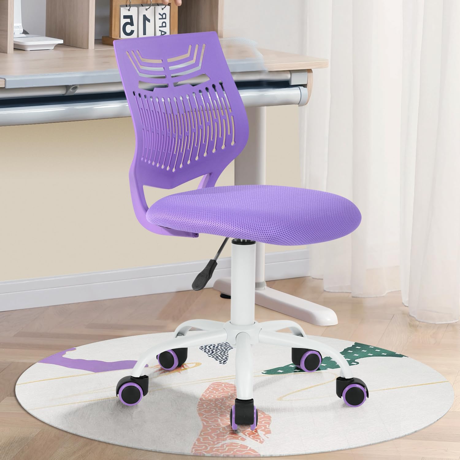 **Ergonomic Kids Desk Chair - Adjustable Armless Study Chair with Breathable Mesh Cushion, 360° Swivel & Rolling Wheels for Children & Students (Purple) - Perfect for Home Office, Online Learning & Gaming Setup**