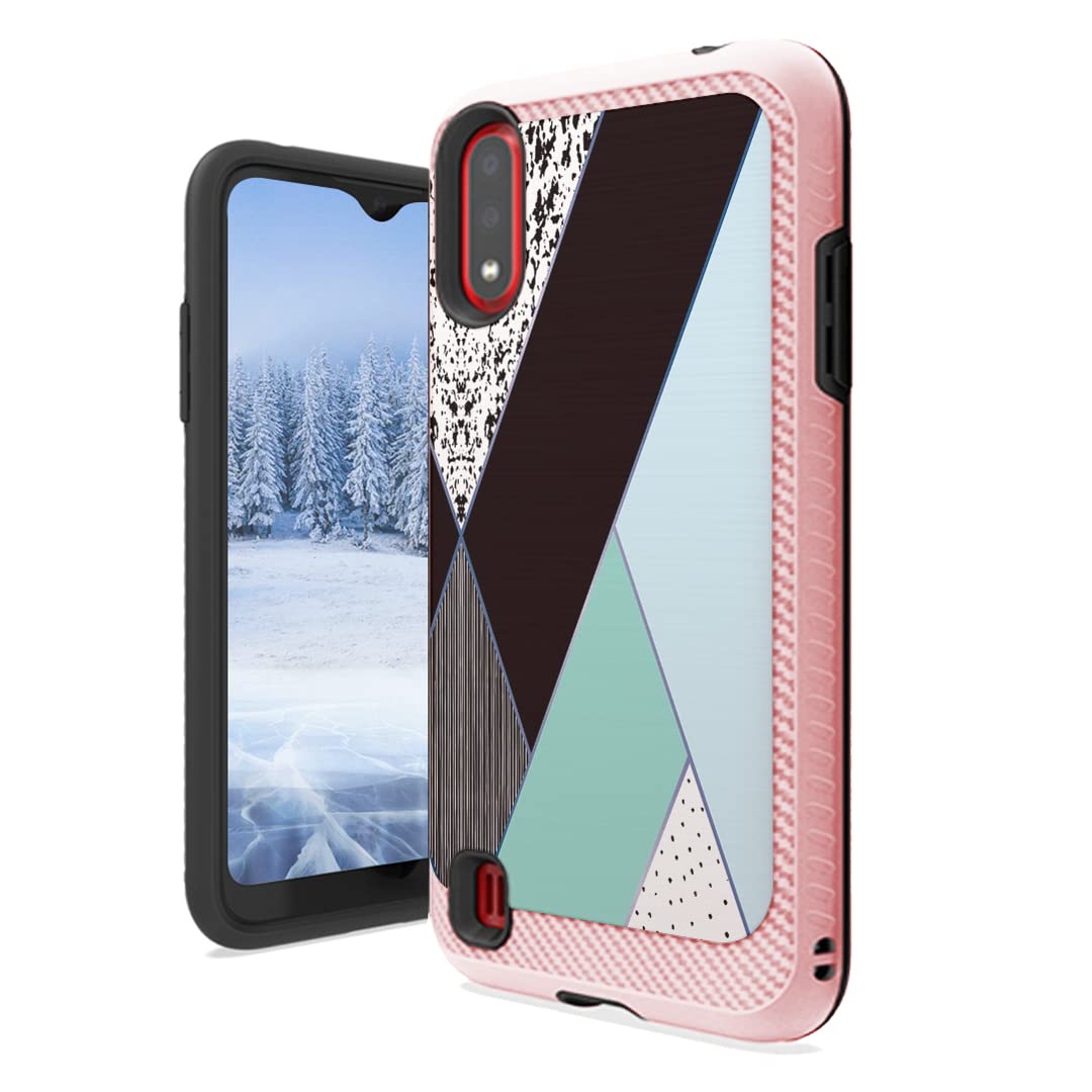 Cute Pink Galaxy A01 Case - Heavy Duty Girly Phone Cover for Samsung A01 SM-A015A - Mint Geometric Design for Women's Style Protection