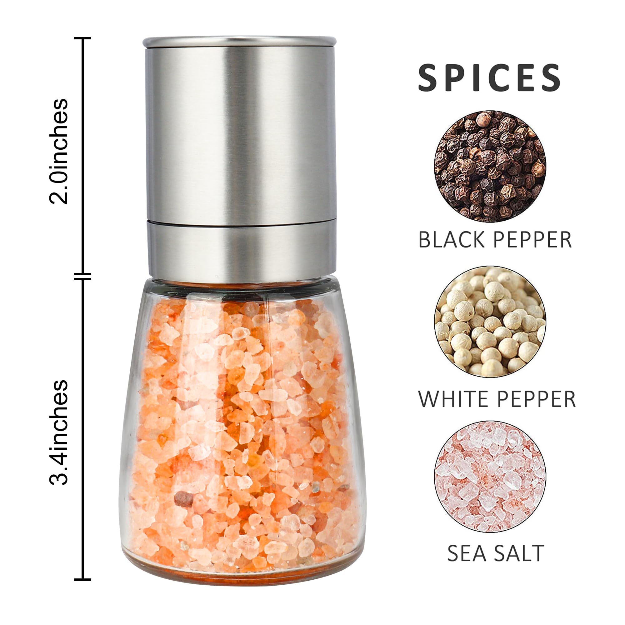 Premium Gulex® Adjustable Coarseness Pepper Grinder & Salt Mill Set - Refillable Stainless Steel Spice Grinder with Ceramic Rotor (1 Pack) - Perfect for Kitchen, Dining Table & Gourmet Cooking