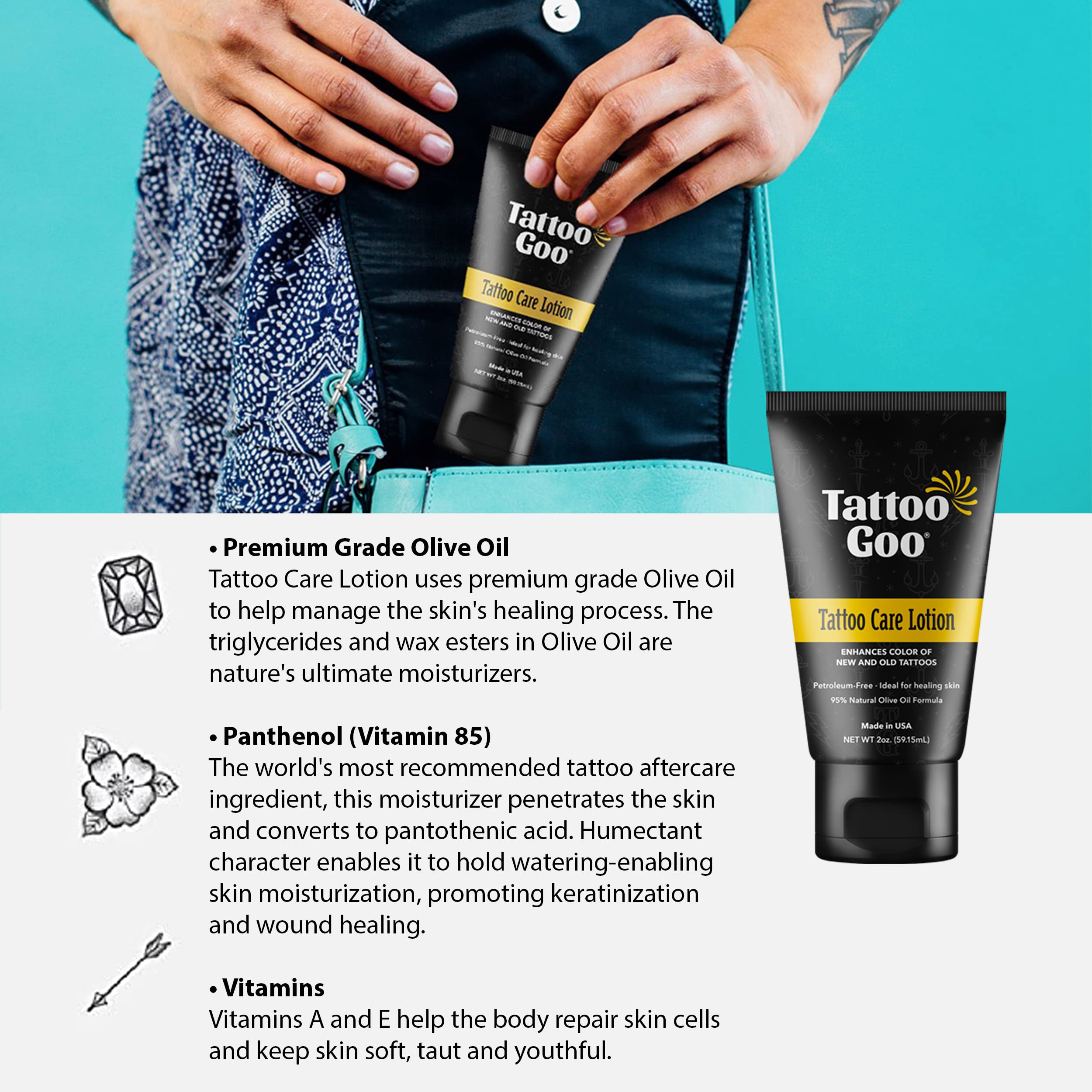 Tattoo Goo Tattoo Aftercare & Skincare Lotion - 60ml | Healing Balm for New Tattoos, Dry Skin & Tattoo Maintenance | Perfect for Tattoo Artists & Enthusiasts