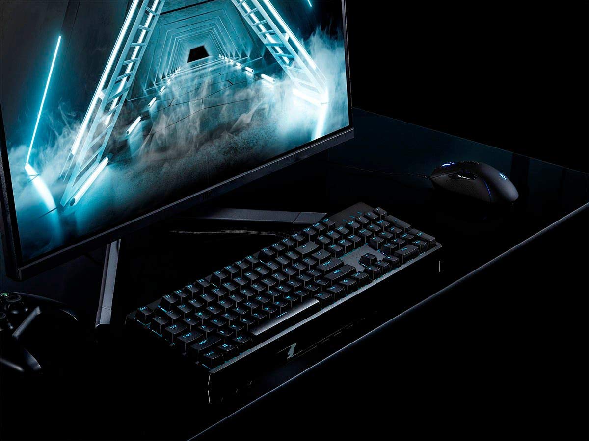 Monoprice Collider Mechanical Gaming Keyboard - Cherry MX Blue Switches, Full RGB Backlit Customization, Wired USB, N-Key Rollover | Perfect for PC Gaming, Typing & Office Work