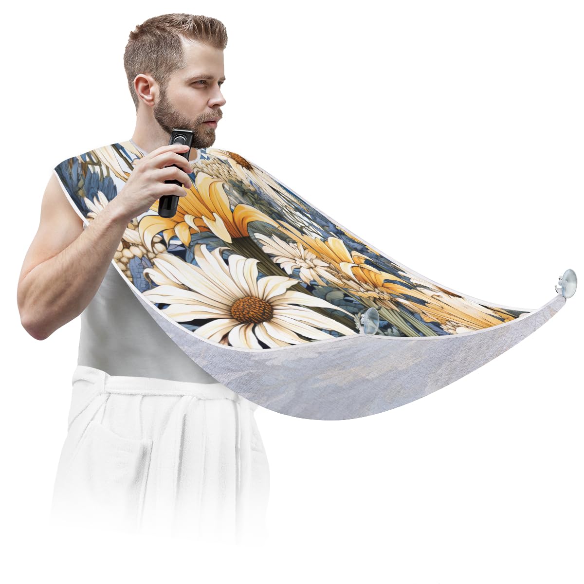 **Men's Waterproof Beard Shaving Bib with Daisy Floral Design - Barber Apron for Hair Dye, Makeup & Grooming - Sink Hair Catcher for Trimming, Styling & Lineup - Perfect Gift for Barbers & DIY Grooming at Home**