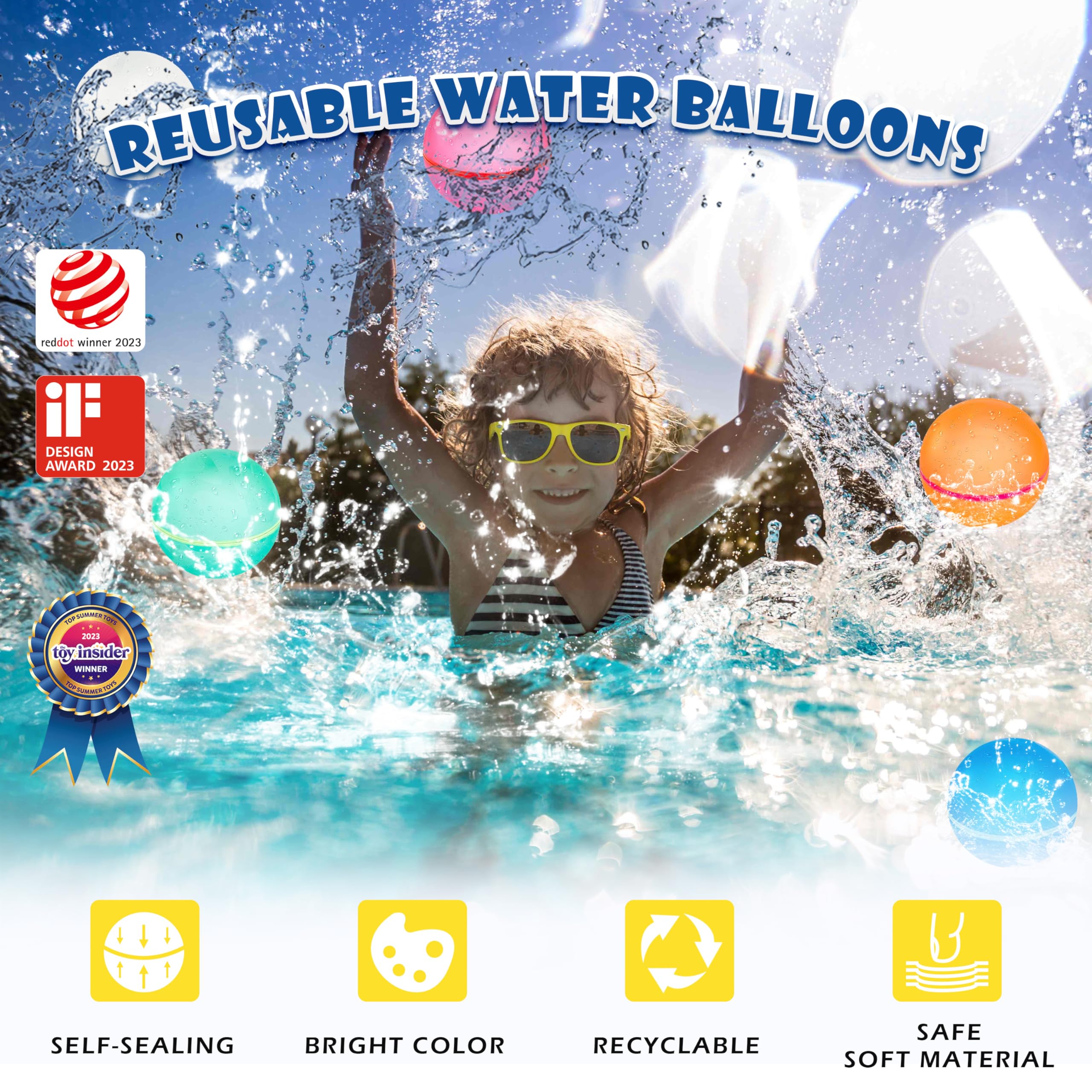 ZUPIIY Reusable Water Balloons - 24 Pack Self-Sealing Silicone Water Bombs for Kids & Adults | Summer Outdoor Pool Party Toys | Quick Fill Splash Games for Backyard, Beach & Water Fights