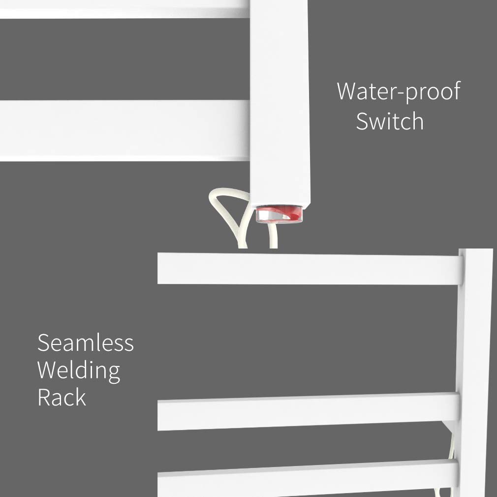 Electric Heated Towel Rack - 7 Bar Wall Mounted Towel Warmer with Plug-in/Hardwired Options - White - Perfect for Bathrooms, Spas & Luxury Home Use