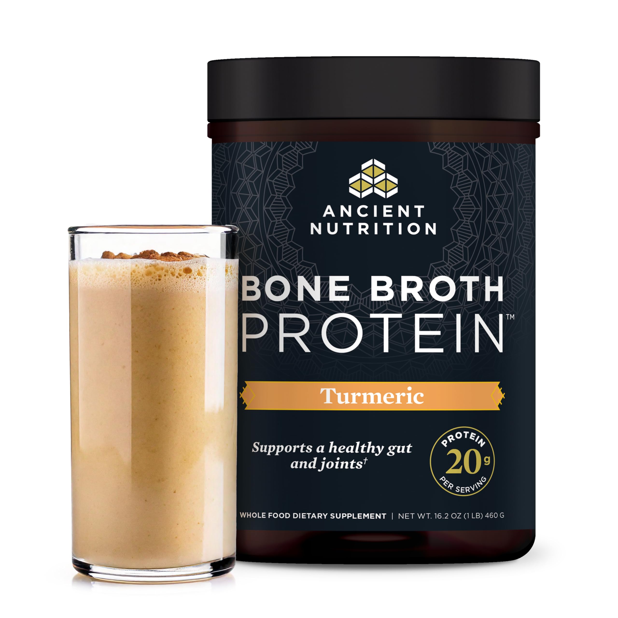 Ancient Nutrition Bone Broth Protein Powder with Turmeric - 20g Protein Per Serving, Gluten Free Hydrolyzed Collagen Peptides Supplement (20 Servings) - Supports Muscle Recovery & Joint Health for Athletes & Active Lifestyles