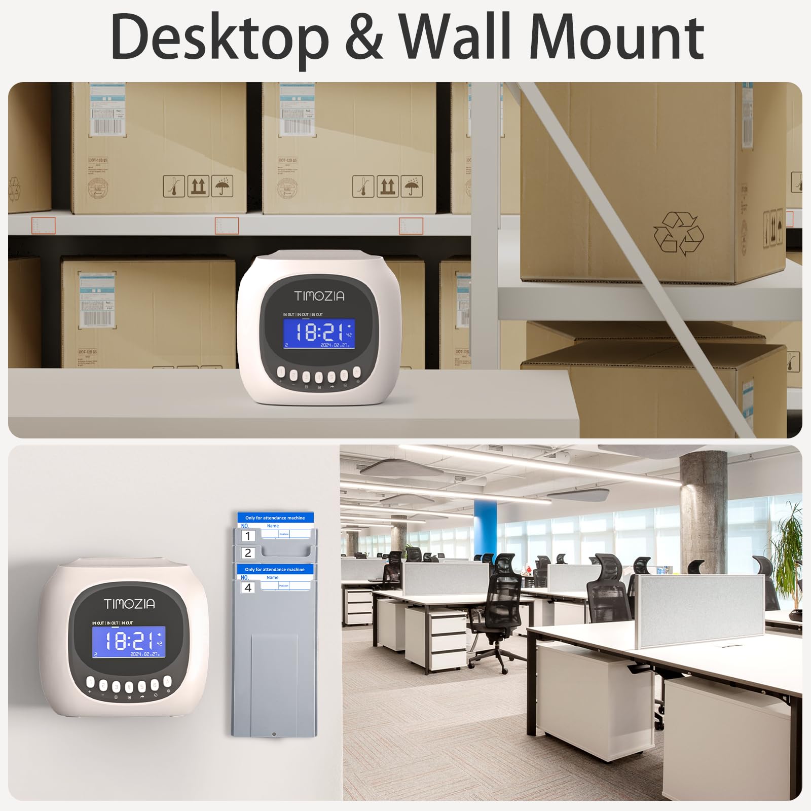 Employee Time Clock for Small Business - Auto-Align Punch Card Machine with 100 Time Cards, 2 Ink Ribbons & 4 Racks (Military/24-Hour Format) - Perfect for Shift Tracking, Payroll Management & Office Time Attendance Systems