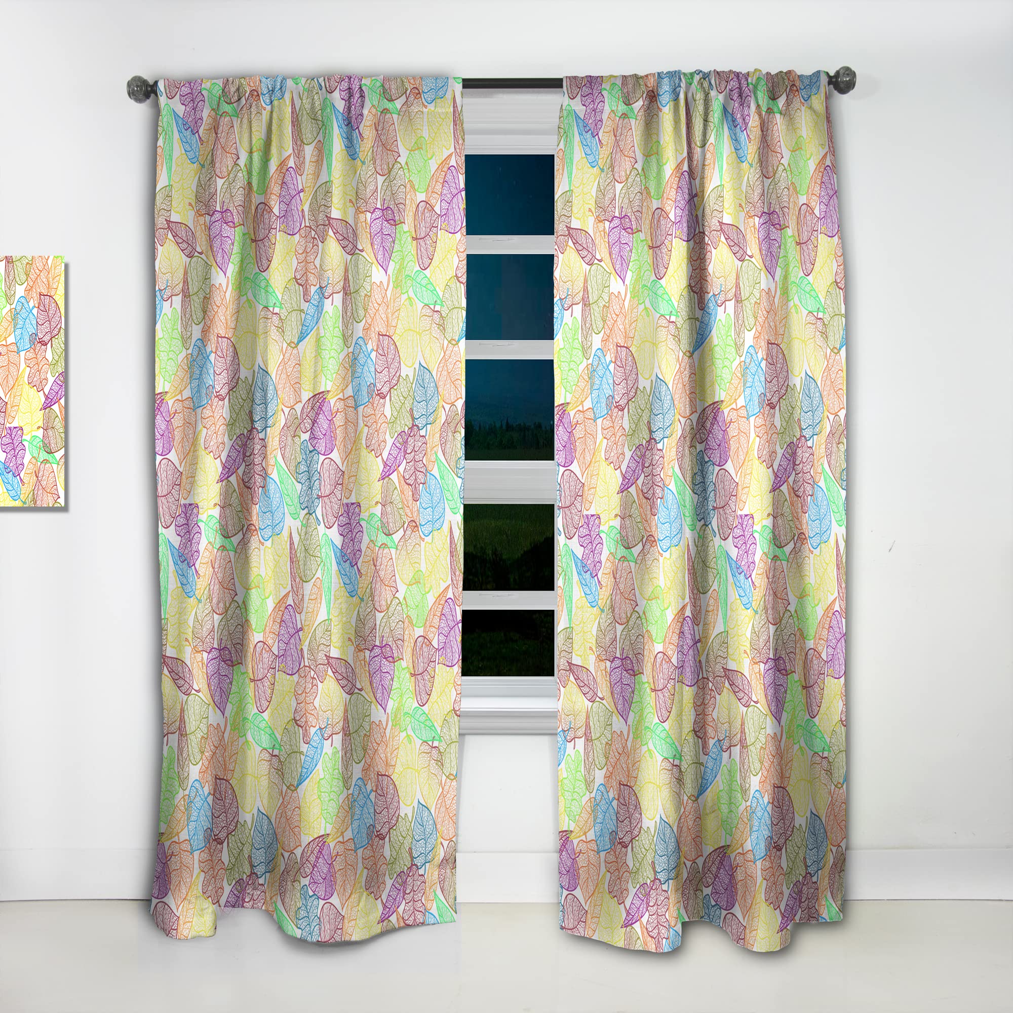 DesignQ Thermal Insulated Curtains - Autumn Transparent Leaves Pattern, Single Panel 52x63 Inches - Blackout Drapes for Bedroom & Living Room - Perfect for Energy Saving & Privacy Protection
