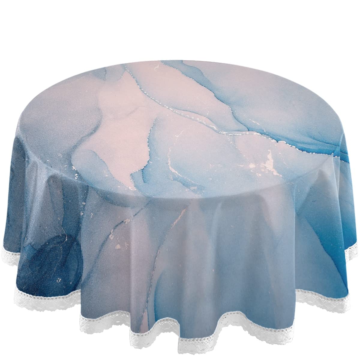 Blue Marble Ink Fluid Art Round Tablecloth - 60 Inch Waterproof Table Cover for Outdoor, Wedding, Party & Dining Room - Stain Resistant & Durable Table Protector