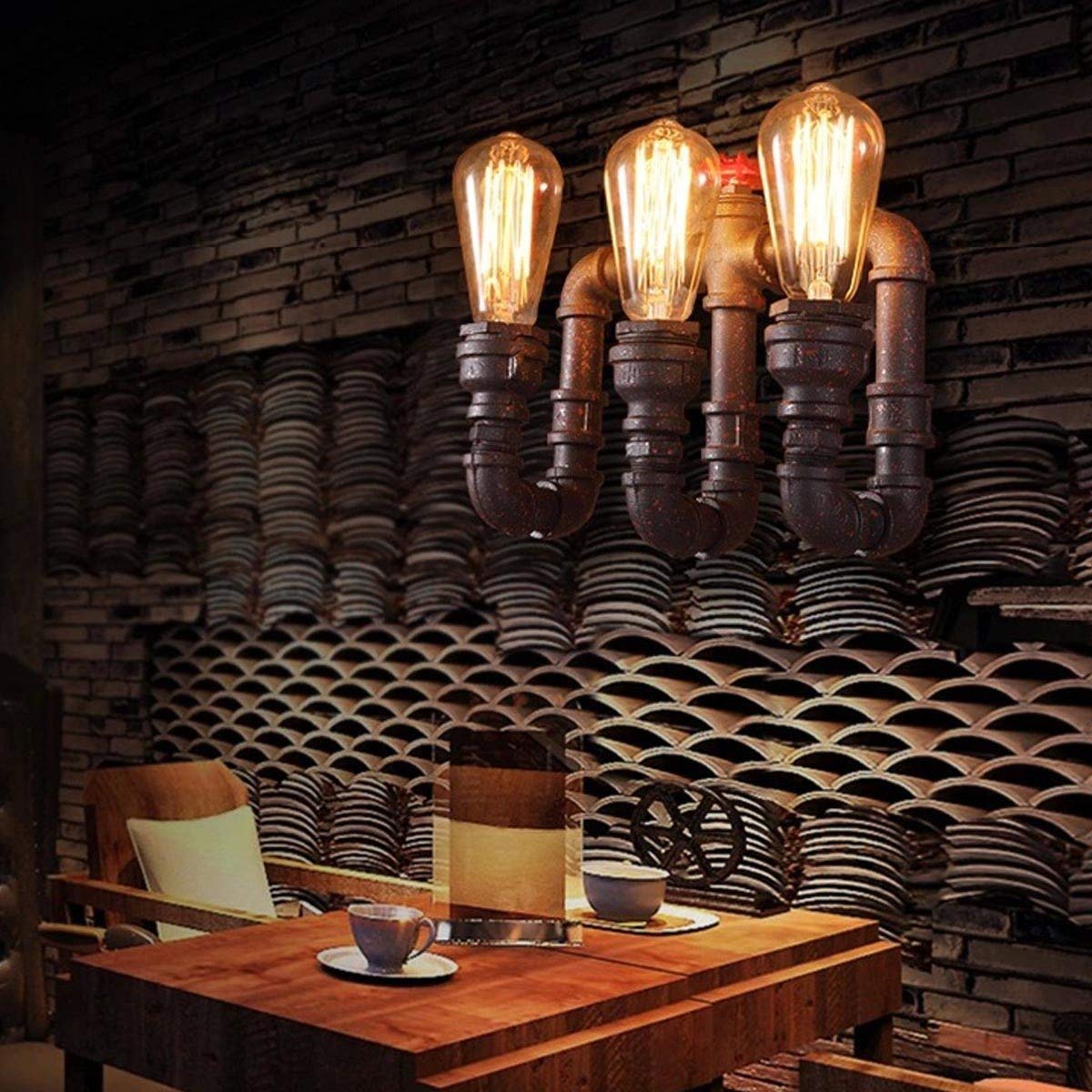 Vintage Industrial Wall Sconce - 3-Light Retro Candle Style Wall Mounted Lamp with Wrought Iron Finish, E27 Socket - Perfect for Balcony, Hallway, Stairs, Bar, Kitchen & Restaurant Lighting