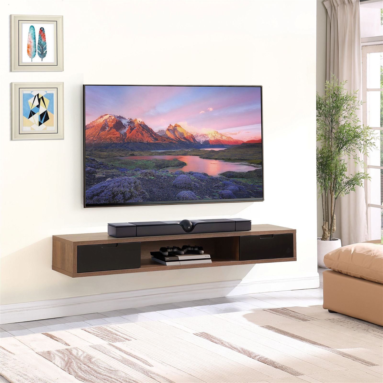 Wall Mounted Air Entertainment Unit - 1800mm Dark Oak TV Stand by Criterion | Perfect for Living Room & Home Theater Setup