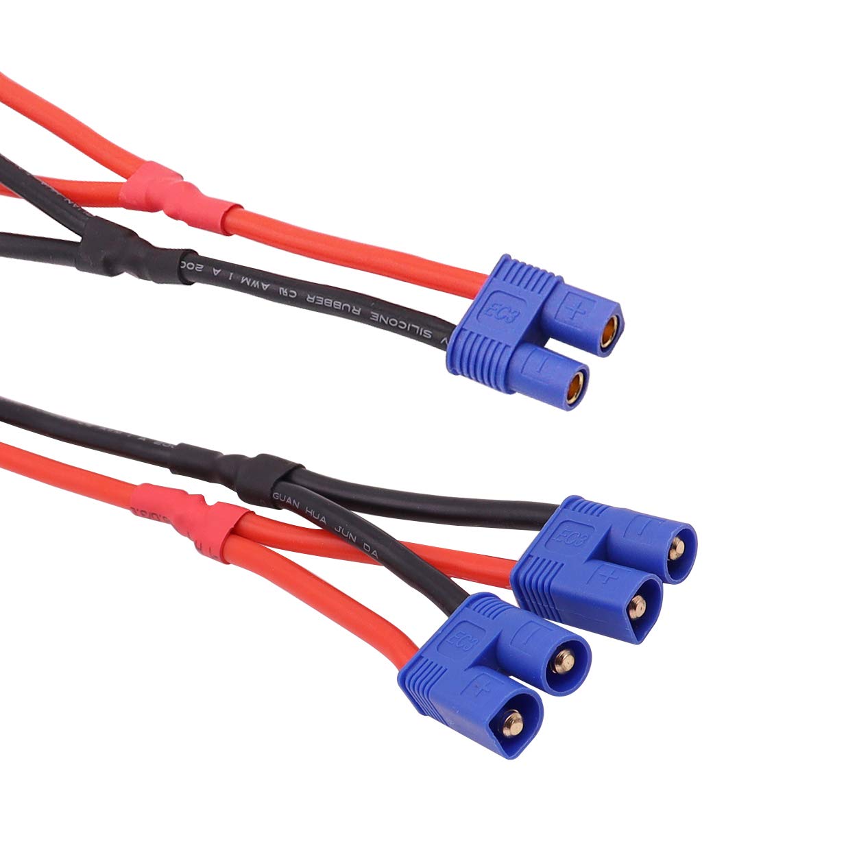 Parallel Y-Harness Adapter EC3 Connector - 12AWG 10cm Silicone Wire - 1 Male to 2 Female Connectors for RC Car, Truck, Boat Lipo Battery Connection - Perfect for Power Distribution in RC Models and DIY Electronics Projects