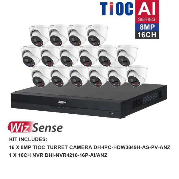 Dahua TIOC 8MP 16 Channel Security Camera System with NVR - 4K Ultra HD Surveillance Kit for Home & Business Security (DH-K81616TIOC) - Ideal for 24/7 Monitoring, Indoor/Outdoor Protection, and Smart Motion Detection