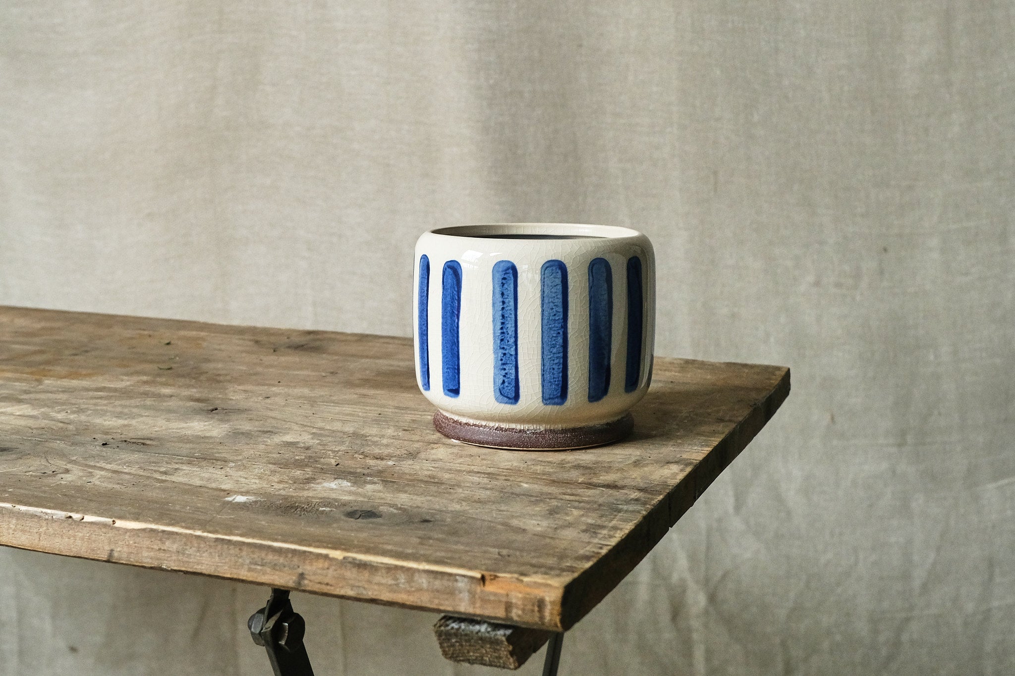 Blue Striped Stoneware Pot - 11cm, 15cm, 18cm Ceramic Planters for Succulents, Herbs & Home Decor - Perfect for Kitchen, Office & Garden Use