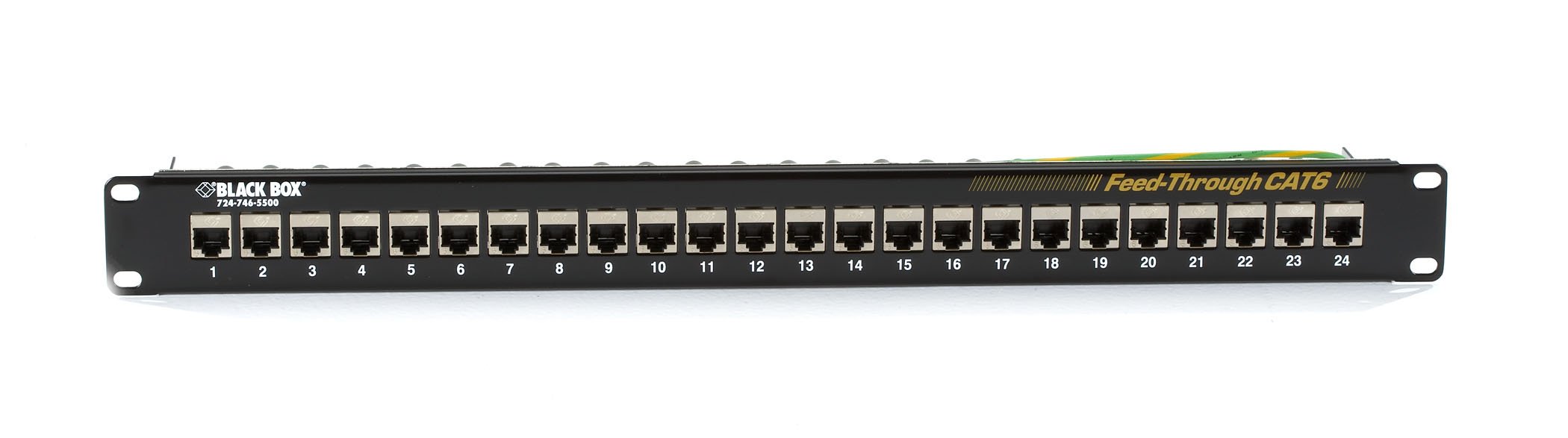 24-Port Shielded Cat6 Feed-Through Patch Panel - 1U Rack-Mountable for Network Racks